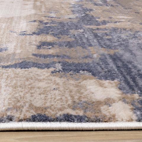 Chorus Blue Beige Abstract Earth Tone Plush Rug by Kalora Interiors