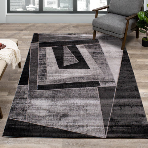 Chorus Grey Black Geometric Rug by Kalora Interiors