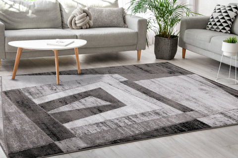 Chorus Grey Black Geometric Rug by Kalora Interiors