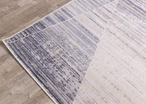 Chorus Beige Blue Distressed Geometric Rug by Kalora Interiors