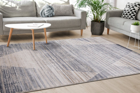 Chorus Beige Blue Distressed Geometric Rug by Kalora Interiors