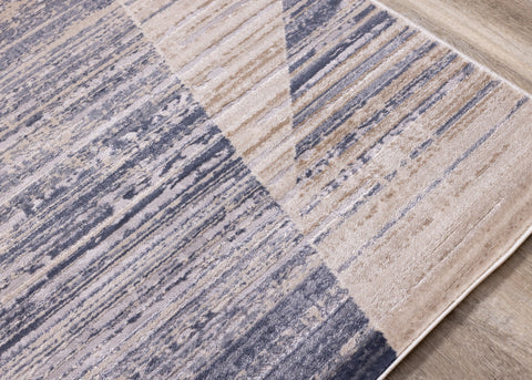 Chorus Beige Blue Distressed Geometric Rug by Kalora Interiors
