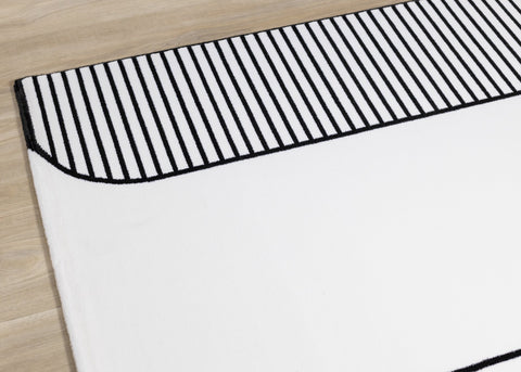 Claro White Black Orange Art Deco Geometric Plush Rug by Kalora Interiors