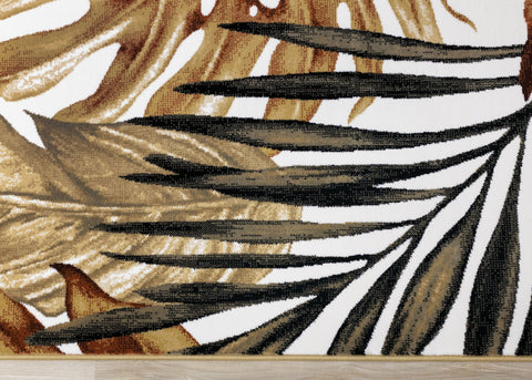 Claro White Beige Grey Palm Leaf Pattern Rug by Kalora Interiors