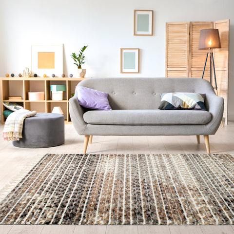 Colorado Grey Beige Striped Ultrasoft Rug by Kalora Interiors