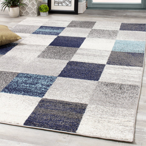 Converge 8942_2939 Blue Grey Squares Area Rug by Novelle Home