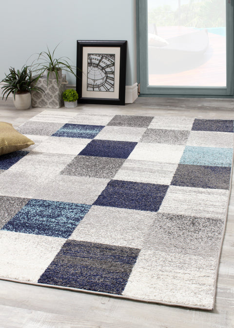 Converge 8942_2939 Blue Grey Squares Area Rug by Novelle Home