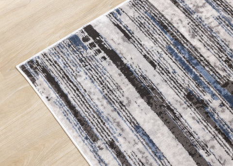 Darcy Cream Grey Blue Sparkling Striped Rug by Kalora Interiors