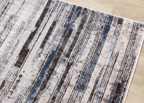 Darcy Cream Grey Blue Sparkling Striped Rug by Kalora Interiors