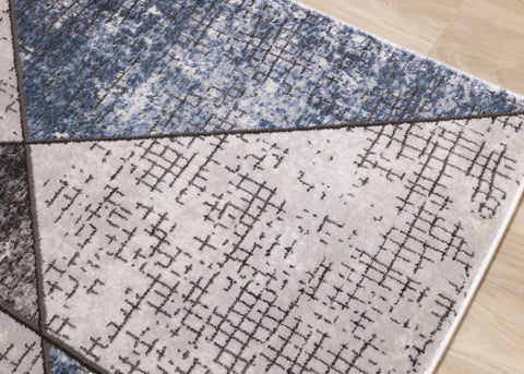 Darcy Grey Cream Blue Angular Carved Pile Rug by Kalora Interiors