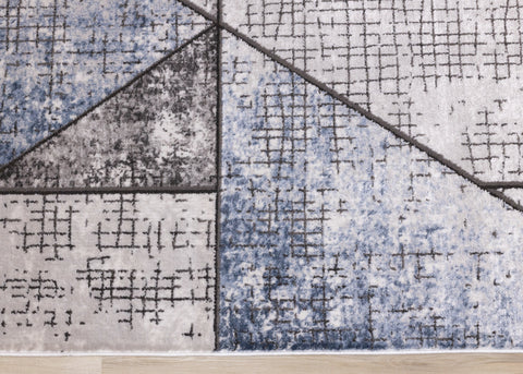 Darcy Grey Cream Blue Angular Carved Pile Rug by Kalora Interiors