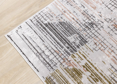 Darcy Grey Pink Green Distressed Angular Plush Rug by Kalora Interiors