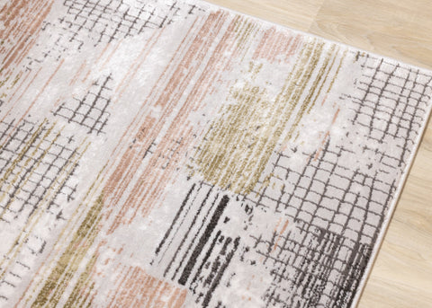 Darcy Grey Pink Green Distressed Angular Plush Rug by Kalora Interiors