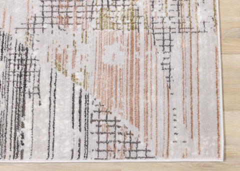 Darcy Grey Pink Green Distressed Angular Plush Rug by Kalora Interiors