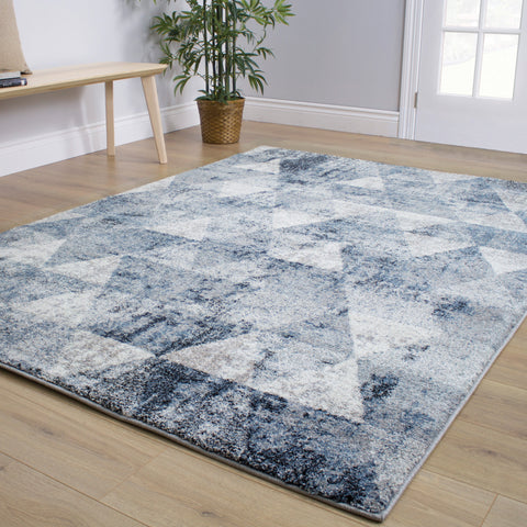 Easterly Blue Grey Rotating Triangles Area Rug by Novelle Home