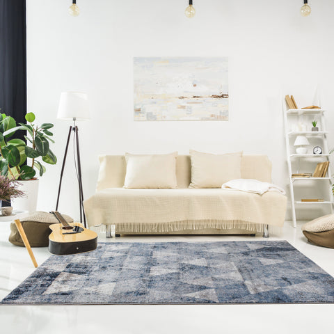 Easterly Blue Grey Rotating Triangles Area Rug by Novelle Home