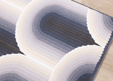 Ella Cream Blue Grey Ombre Geometric Plush Rug by Kalora Interiors