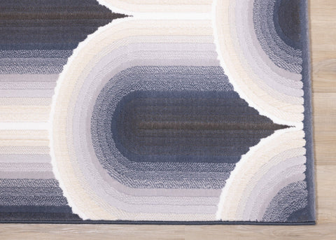 Ella Cream Blue Grey Ombre Geometric Plush Rug by Kalora Interiors