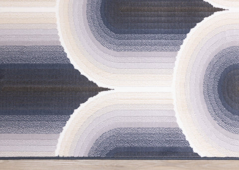 Ella Cream Blue Grey Ombre Geometric Plush Rug by Kalora Interiors