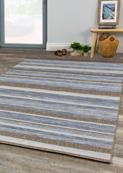 Euclid 5146_2T39 Grey Brown Banded Indoor Outdoor Area Rug by Novelle Home