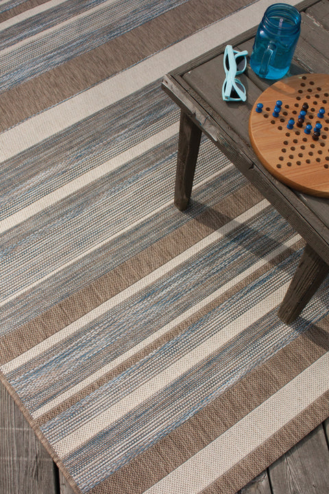 Euclid 5146_2T39 Grey Brown Banded Indoor Outdoor Area Rug by Novelle Home