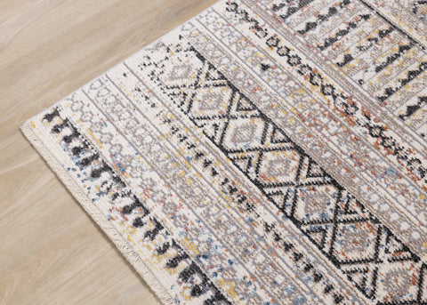 Evora Grey Cream Blue Yellow Pink Tribal Inspired Plush Rug by Kalora Interiors