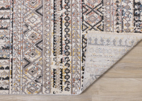 Evora Grey Cream Blue Yellow Pink Tribal Inspired Plush Rug by Kalora Interiors