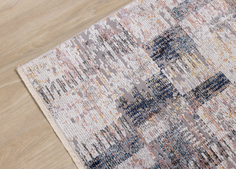 Evora Cream Grey Blue Pink Yellow Distressed Geometric Rug by Kalora Interiors