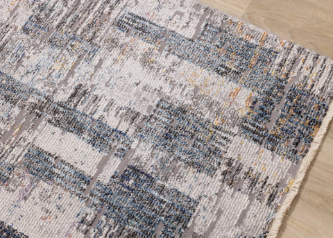 Evora Cream Grey Blue Pink Yellow Distressed Geometric Rug by Kalora Interiors