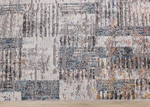 Evora Cream Grey Blue Pink Yellow Distressed Geometric Rug by Kalora Interiors
