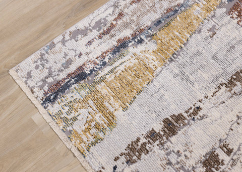 Evora Cream Blue Red Yellow Opposing Triangles Distressed Rug by Kalora Interiors