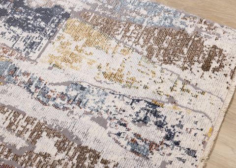 Evora Cream Blue Red Yellow Opposing Triangles Distressed Rug by Kalora Interiors