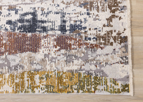 Evora Cream Blue Red Yellow Opposing Triangles Distressed Rug by Kalora Interiors