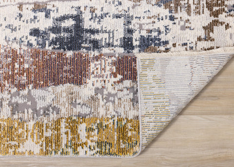 Evora Cream Blue Red Yellow Opposing Triangles Distressed Rug by Kalora Interiors