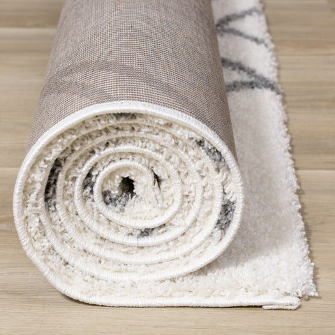 Fergus White Grey Lines Crossing Shag Rug by Kalora Interiors