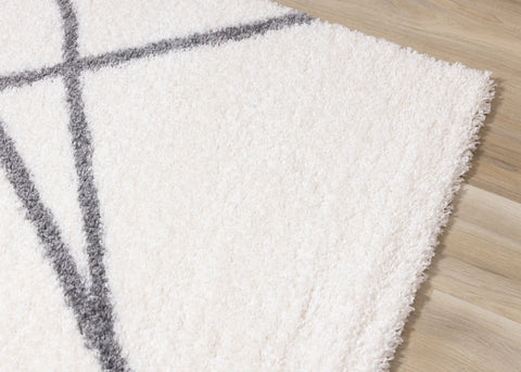 Fergus White Grey Lines Crossing Shag Rug by Kalora Interiors
