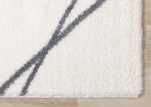Fergus White Grey Lines Crossing Shag Rug by Kalora Interiors