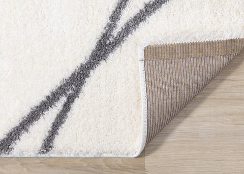 Fergus White Grey Lines Crossing Shag Rug by Kalora Interiors