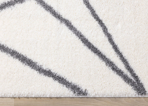 Fergus White Grey Lines Crossing Shag Rug by Kalora Interiors
