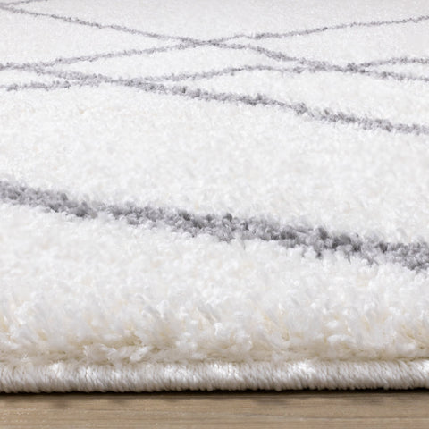 Fergus White Grey Lines Crossing Shag Rug by Kalora Interiors