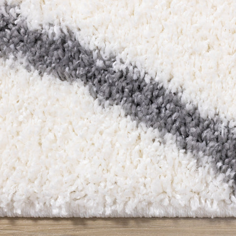 Fergus White Grey Lines Crossing Shag Rug by Kalora Interiors
