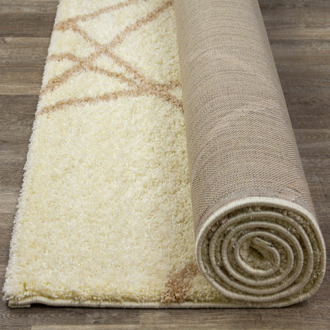 Fergus 12550_101 Cream Beige Lines Crossing Shag Rug By Kalora Interiors