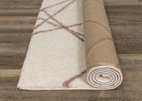 Fergus 12550_101 Cream Beige Lines Crossing Shag Rug By Kalora Interiors