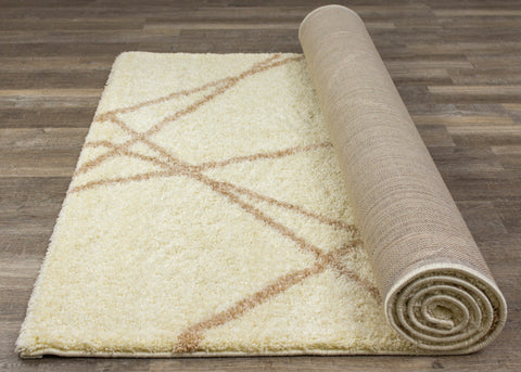 Fergus 12550_101 Cream Beige Lines Crossing Shag Rug By Kalora Interiors