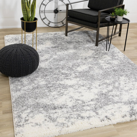 Fergus White Grey Wispy Clouds Rug by Kalora Interiors