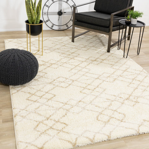 Fergus White Beige Patterned Rug by Kalora Interiors