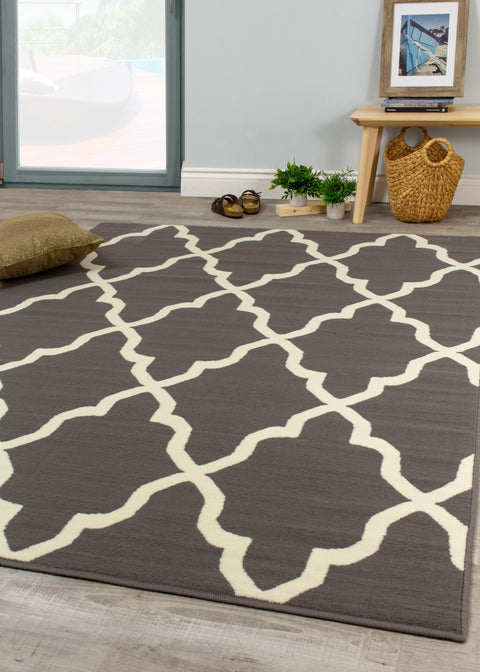Fiona 3603_1911 Grey Cream Ogee Pattern Area Rug by Novelle Home