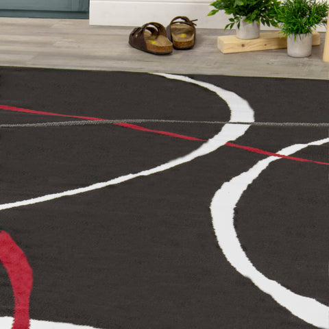 Fiona 5015_1945 Black White Red Swoop Carvings Area Rug by Novelle Home