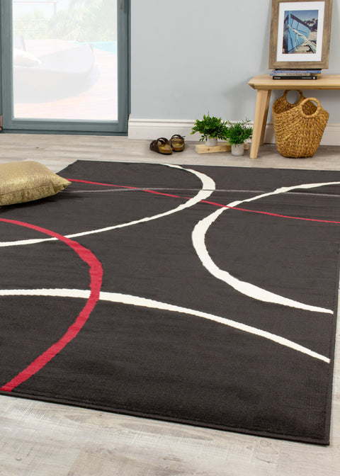 Fiona 5015_1945 Black White Red Swoop Carvings Area Rug by Novelle Home