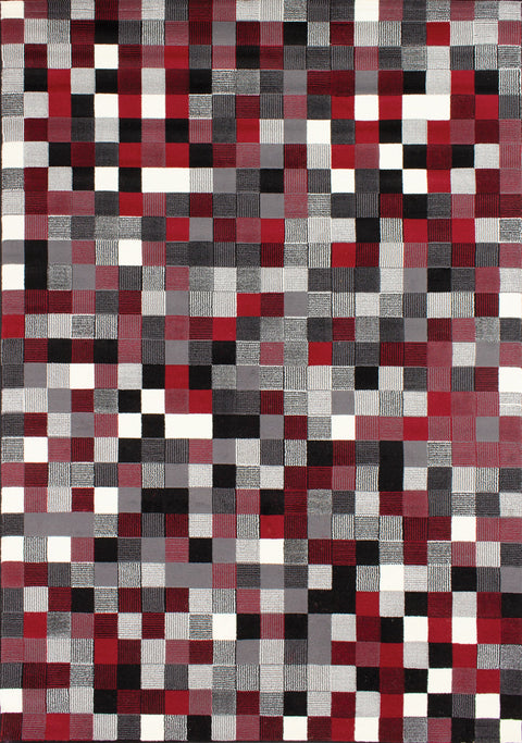 Fiona 700669_11944 Red Grey Black Tiny Blocks Rug by Novelle Home